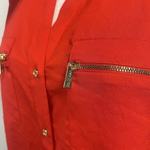 Calvin Klein Blouse Tunic size Large Cherry Red Gold Zippers Lagenlook Career - Picture 7 of 9